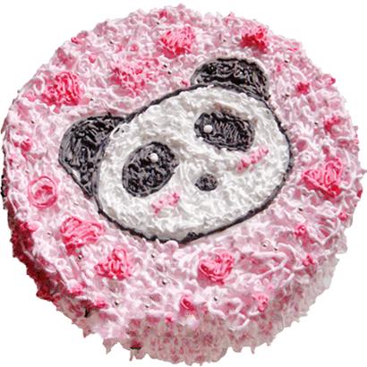 可爱宝贝:圆形鲜奶蛋糕，卡通熊猫头做面。