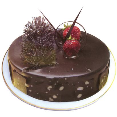 神秘岛:圆形巧克力蛋糕，草莓点缀（草莓为季节性水果，如缺货，会用时令水果代替）圣诞树为装饰品，不作为蛋糕内容。