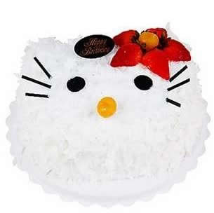 KITTY猫:儿童蛋糕，中间夹心水果，表面卡通猫装饰！