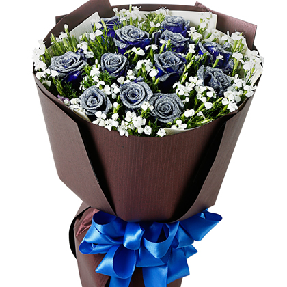 11枝蓝玫瑰，间插白色相思梅（需提前一天以上预定）