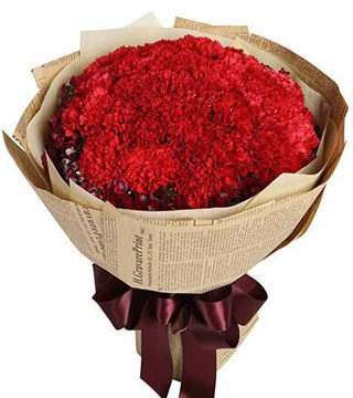 妈妈我爱你:红色康乃馨33枝，石竹梅围绕